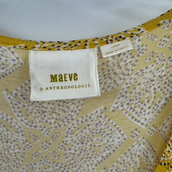 Maeve Anthropologie Fete Faux Wap Dress Sz L Midi Hi Low Yellow - Picture 4 of 7